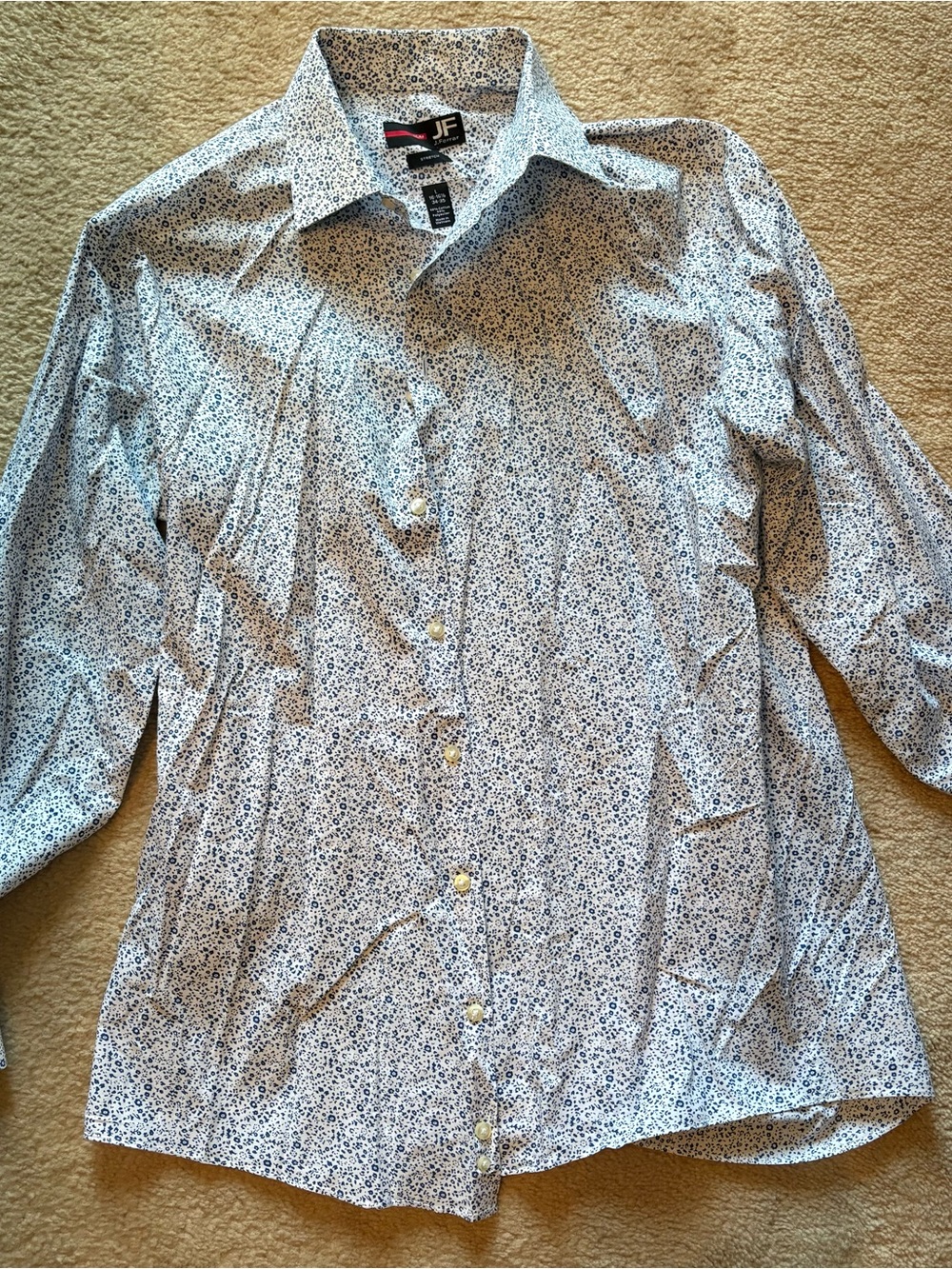 JF Ferrar White Shirt with Navy Floral Microprint